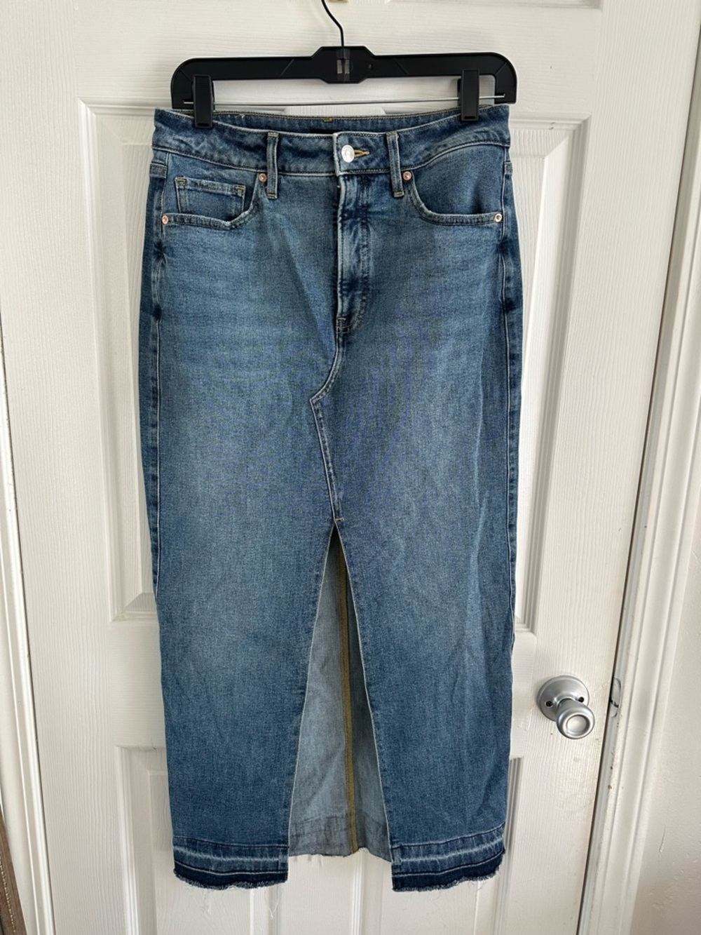 Express Blue Denim Midi Skirt with Front Slit